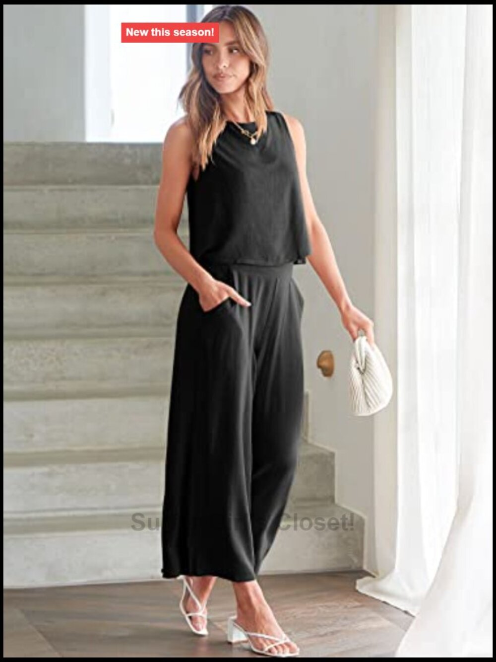Linen Blend Sleeveless Crop Top & Wide Leg Pants 2 Piece Outfit - Picture 6 of 7